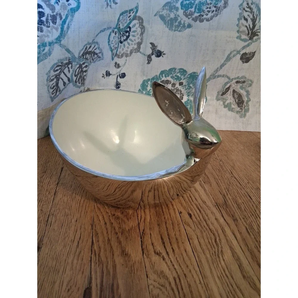 Easter, Spring Silver Metal Bowl ~ Bunny .Rabbit . Enamel. Read. 9